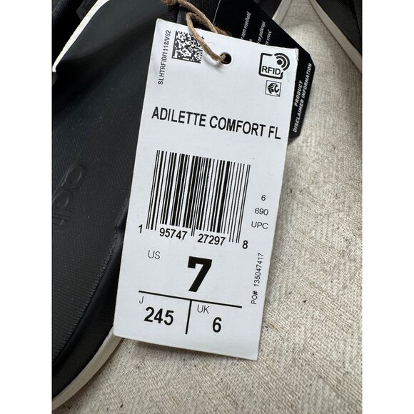 Adidas Adilette Comfort Flip Flops Mens Size 7 Black & White Synthetic Material - Picture 6 of 7